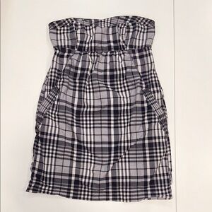 American Eagle Outfitters Navy Blue and White Strapless Dress